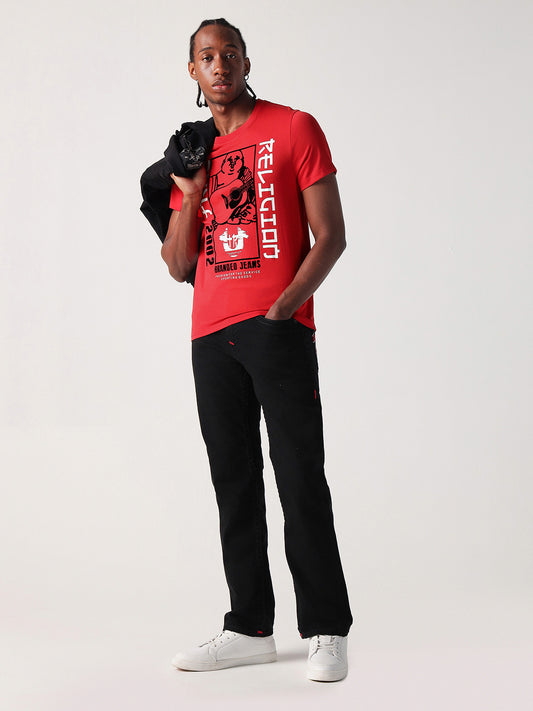 True Religion Men Red Placement Print Round Neck Tshirt