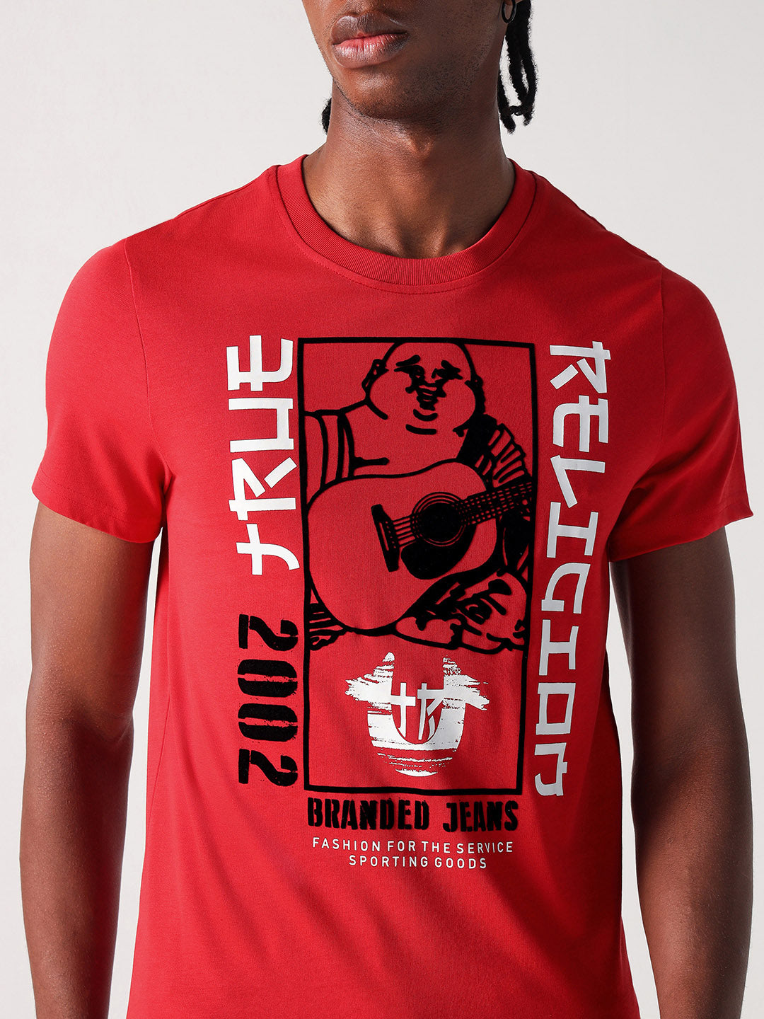 True Religion Men Red Placement Print Round Neck Tshirt