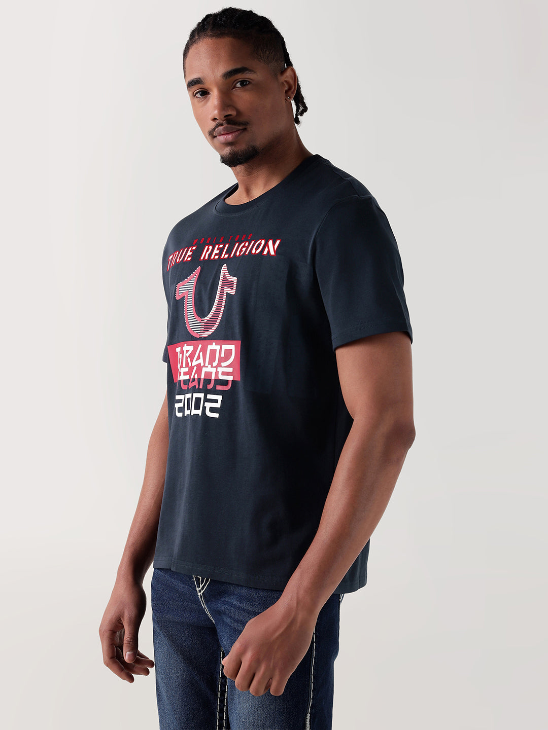 TRUE RELIGION Men Navy Blue Printed Round Neck Regular Fit T Shirt