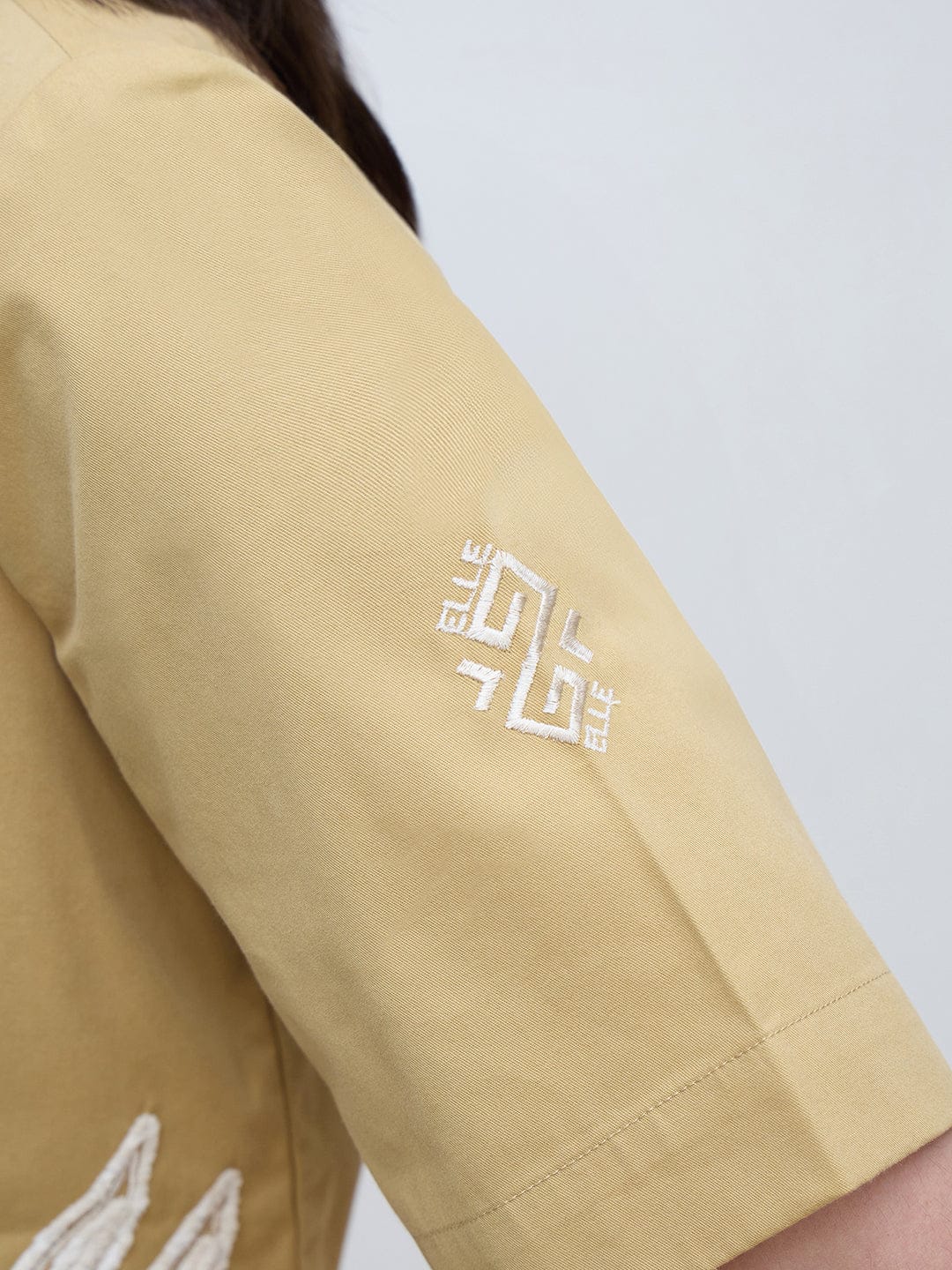 Elle Women Beige Printed Pure Cotton Collared Boxy Fit Top