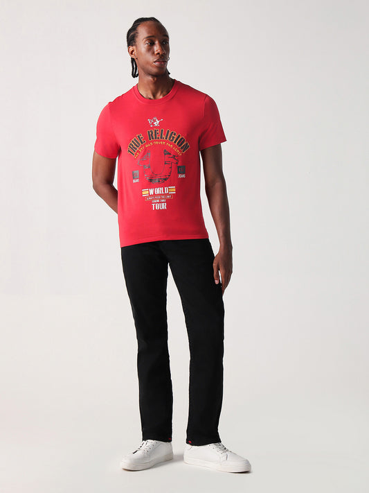 True Religion Men Red Placement Print Round Neck Tshirt