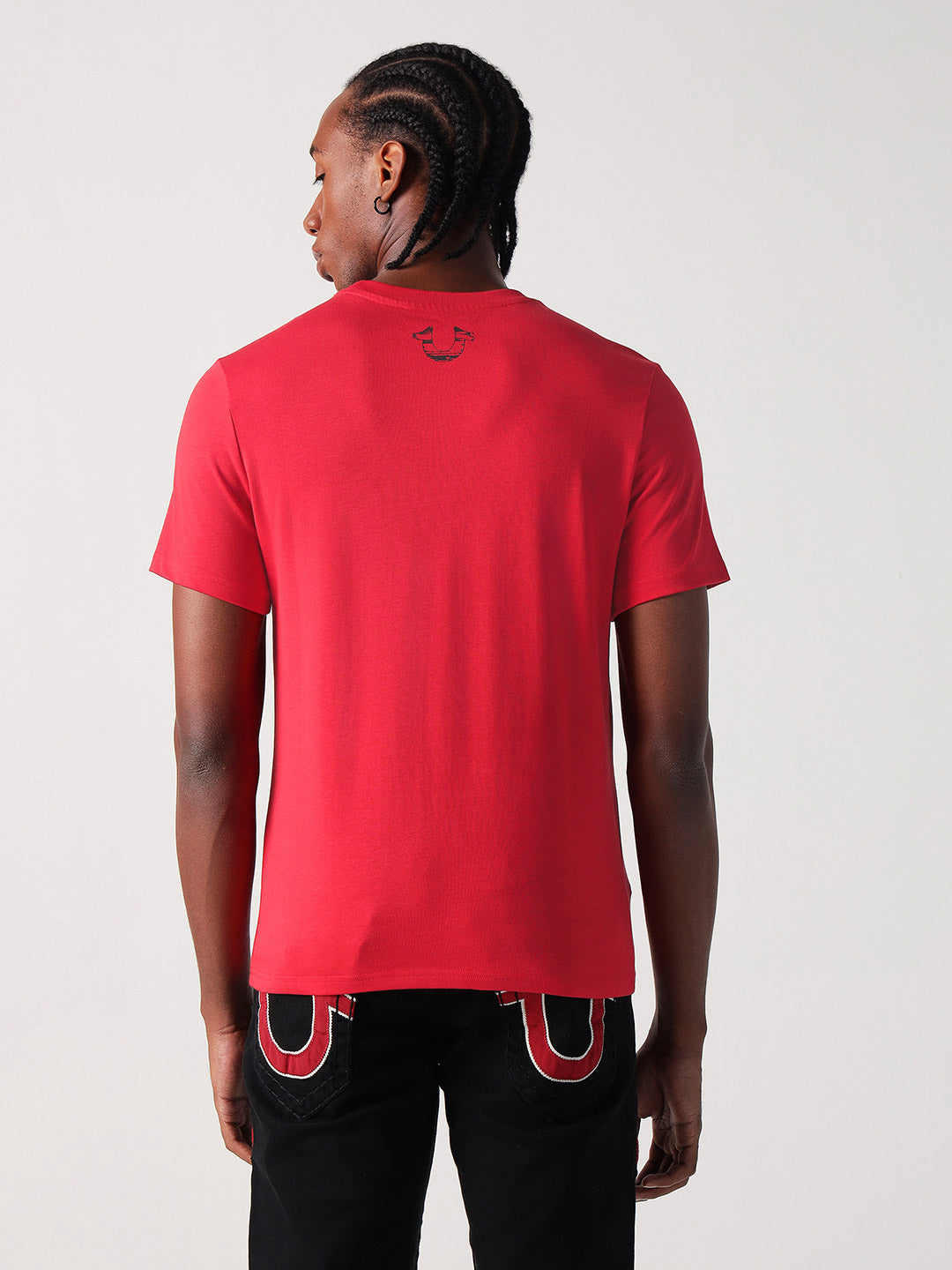 True Religion Men Red Placement Print Round Neck Tshirt