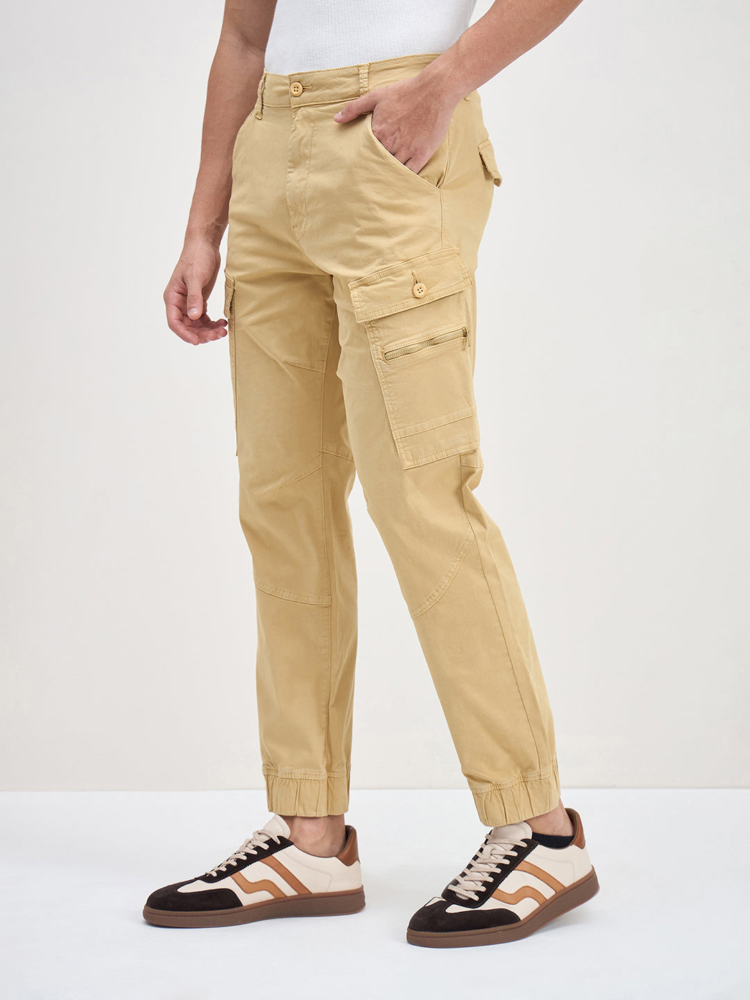 ICONIC Men Khaki Elasticted Bottom Cargo