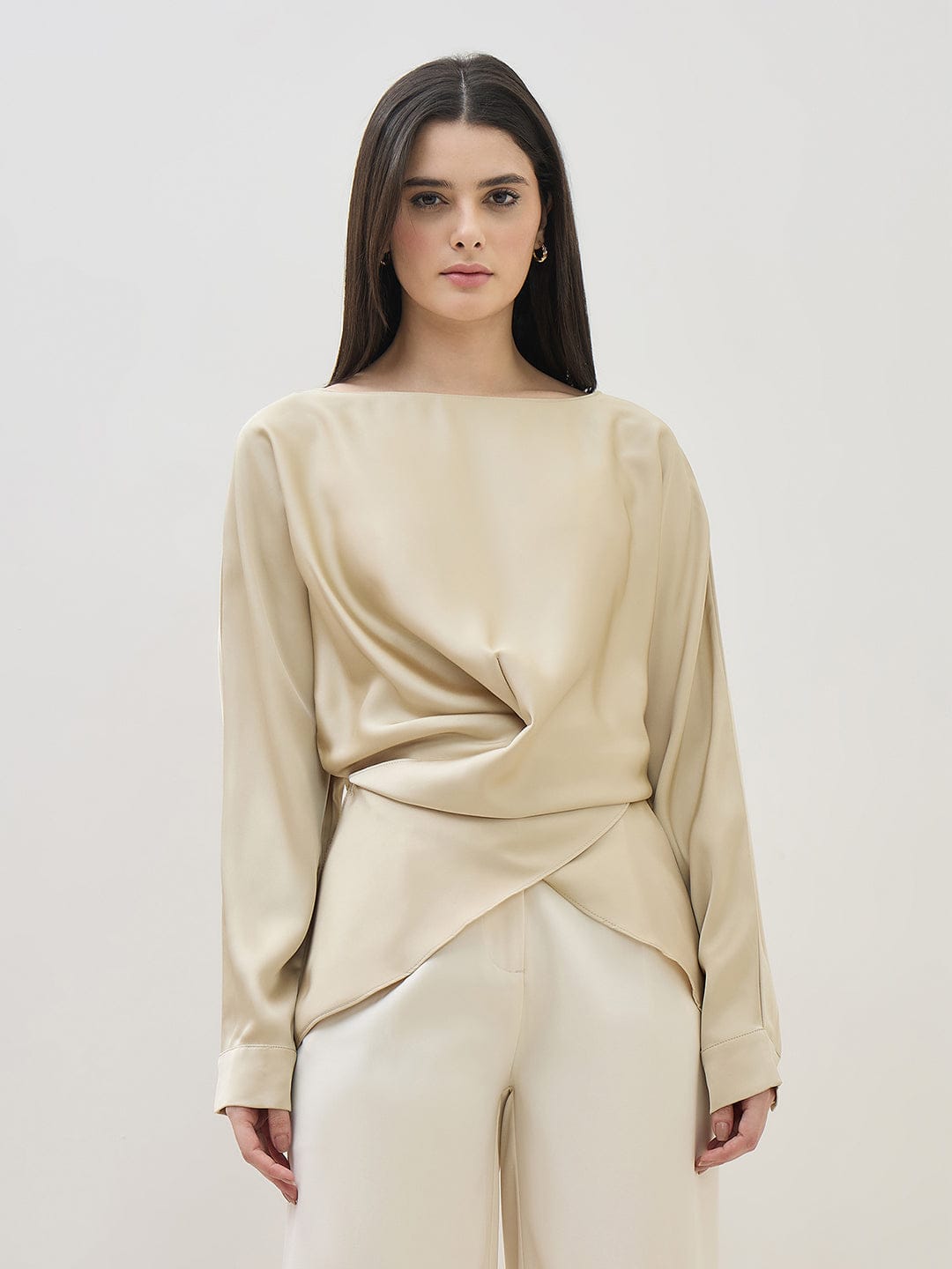 ICONIC Women Beige Kimono Sleeve Top