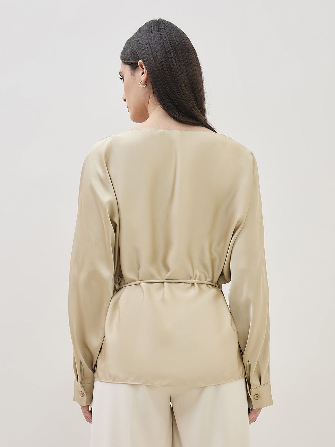 ICONIC Women Beige Kimono Sleeve Top