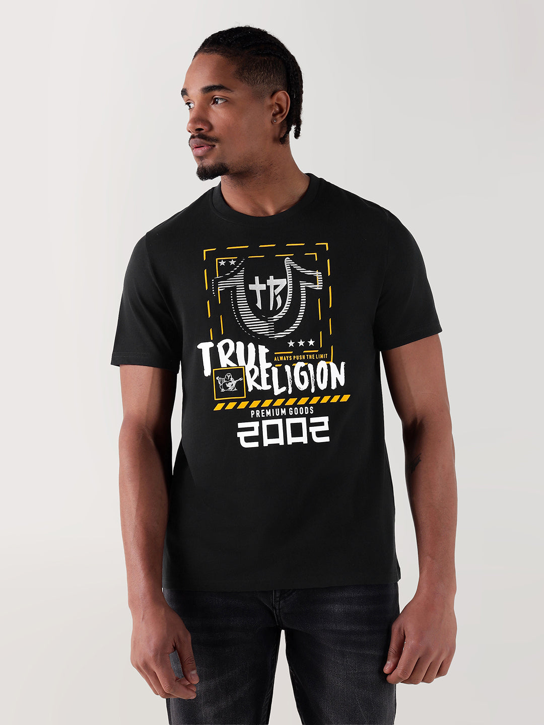 TRUE RELIGION Men Black Printed Round Neck Regular Fit T Shirt