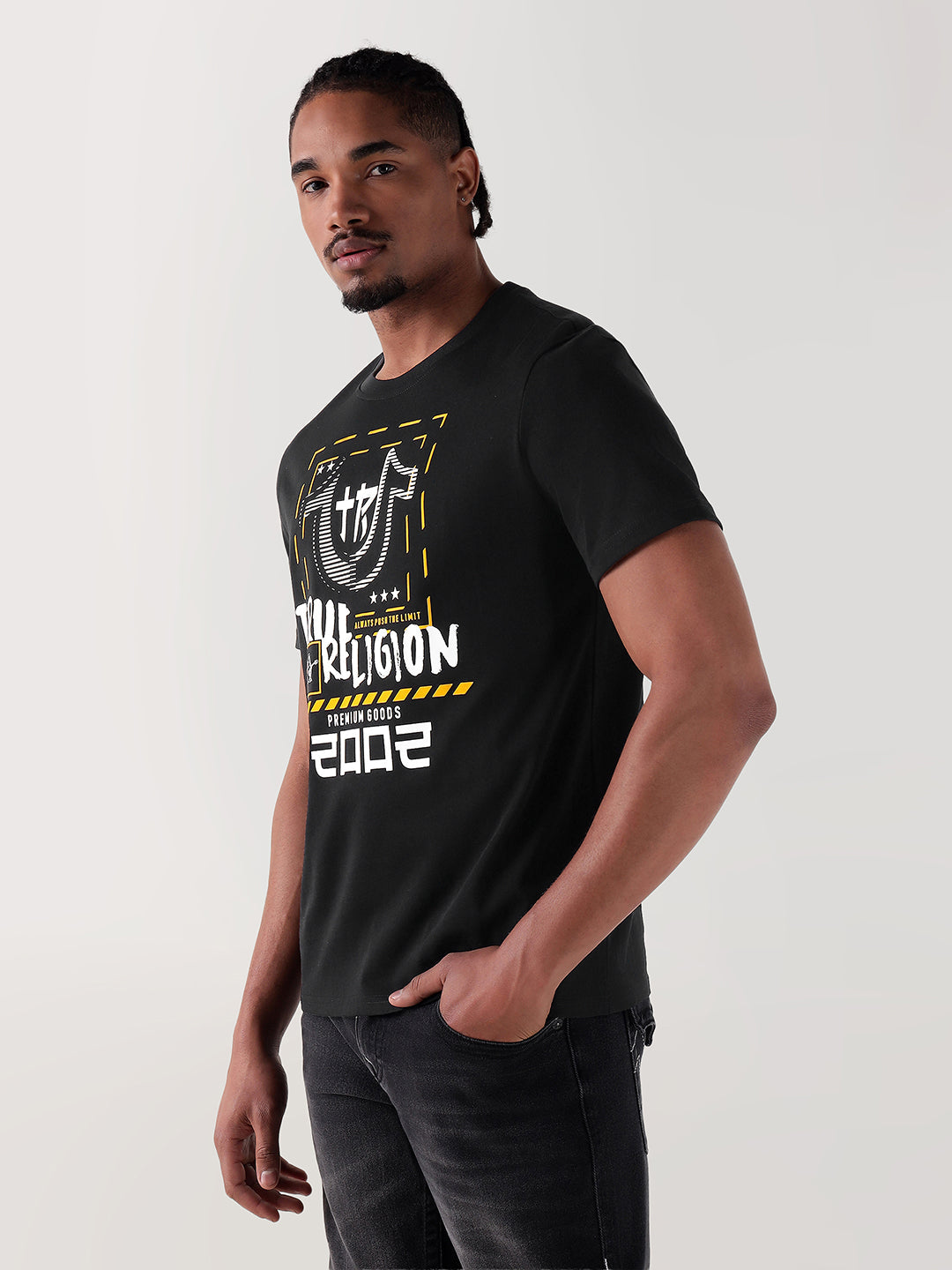 TRUE RELIGION Men Black Printed Round Neck Regular Fit T Shirt