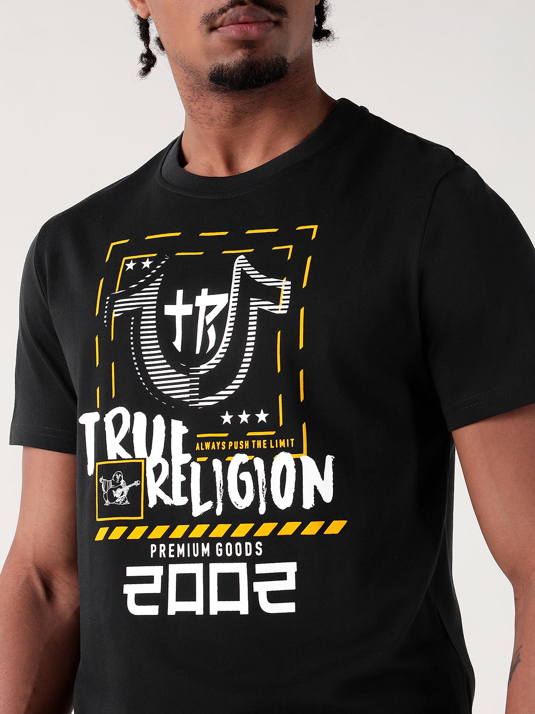 TRUE RELIGION Men Black Printed Round Neck Regular Fit T Shirt