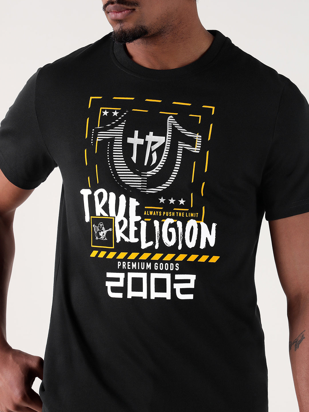 TRUE RELIGION Men Black Printed Round Neck Regular Fit T Shirt