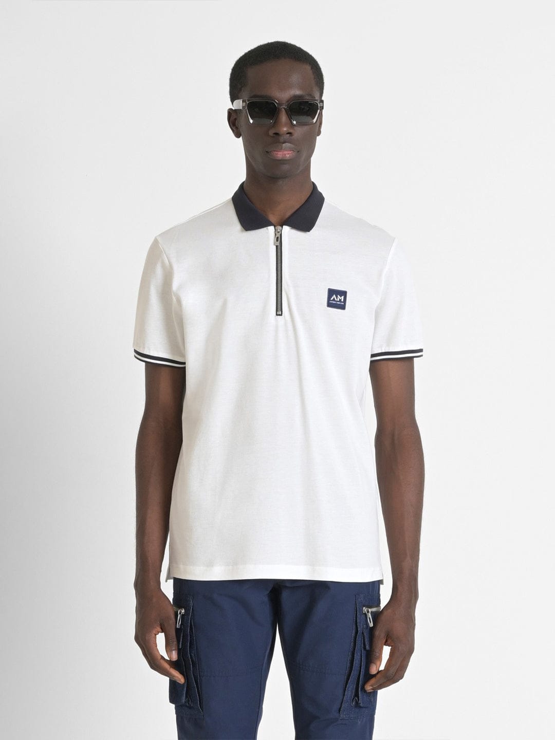 Antony Morato Mens Cream Polo Collar Short Sleeve Solid Tshirt