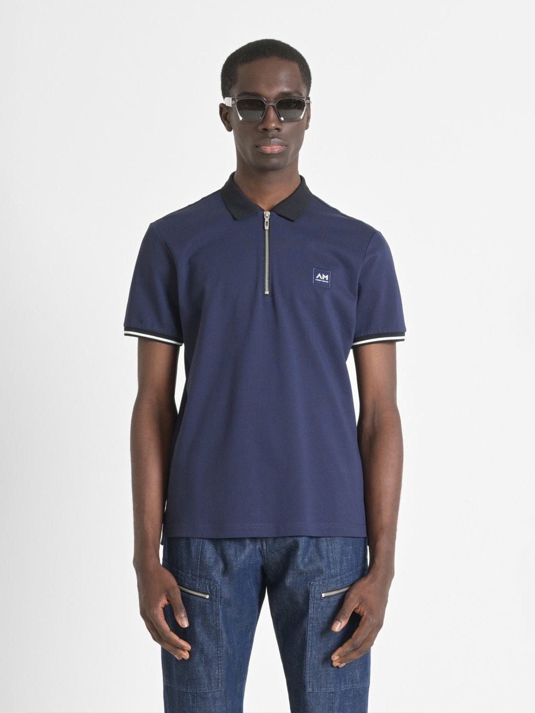 Antony Morato Mens Blue Polo Collar Short Sleeve Solid Tshirt