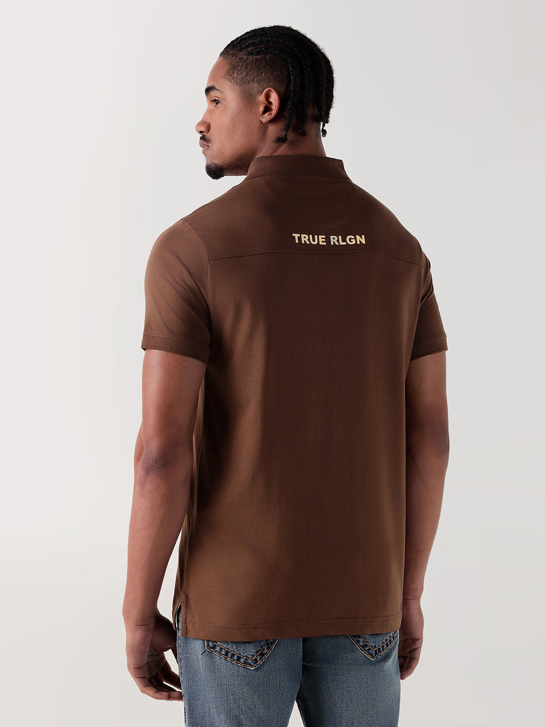 TRUE RELIGION Men Brown Logo Regular Fit Polo T-Shirt