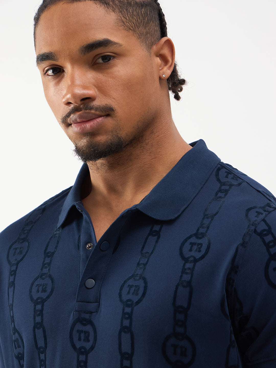 TRUE RELIGION Men Blue Printed Regular Fit Polo T-Shirt