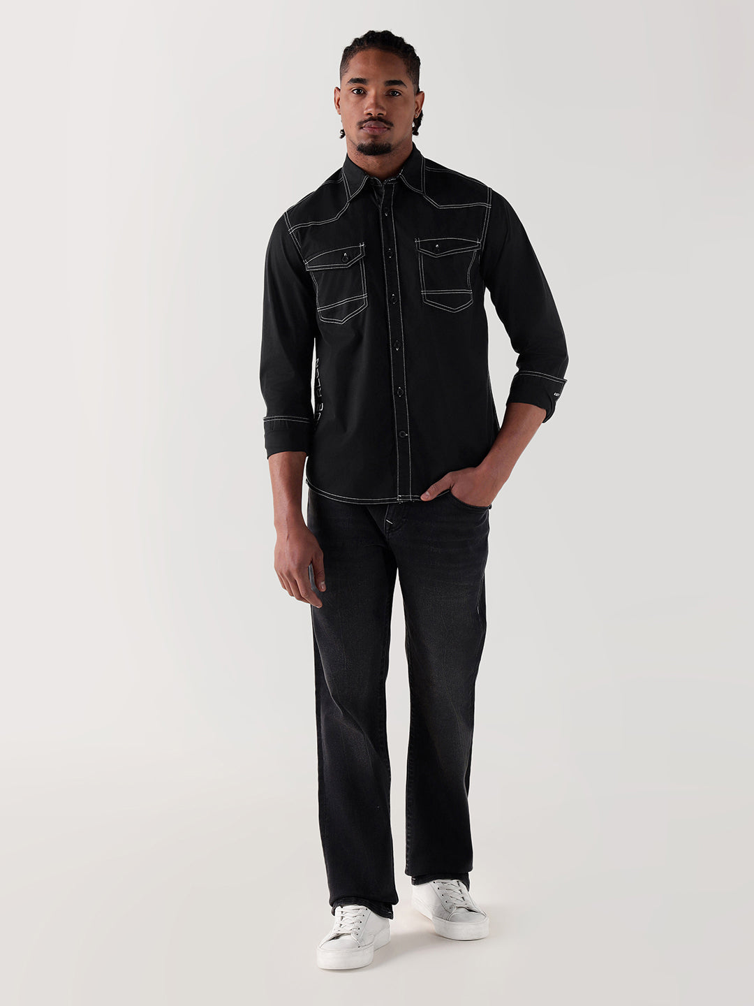 TRUE RELIGION Men Black Regular Fit Shirt