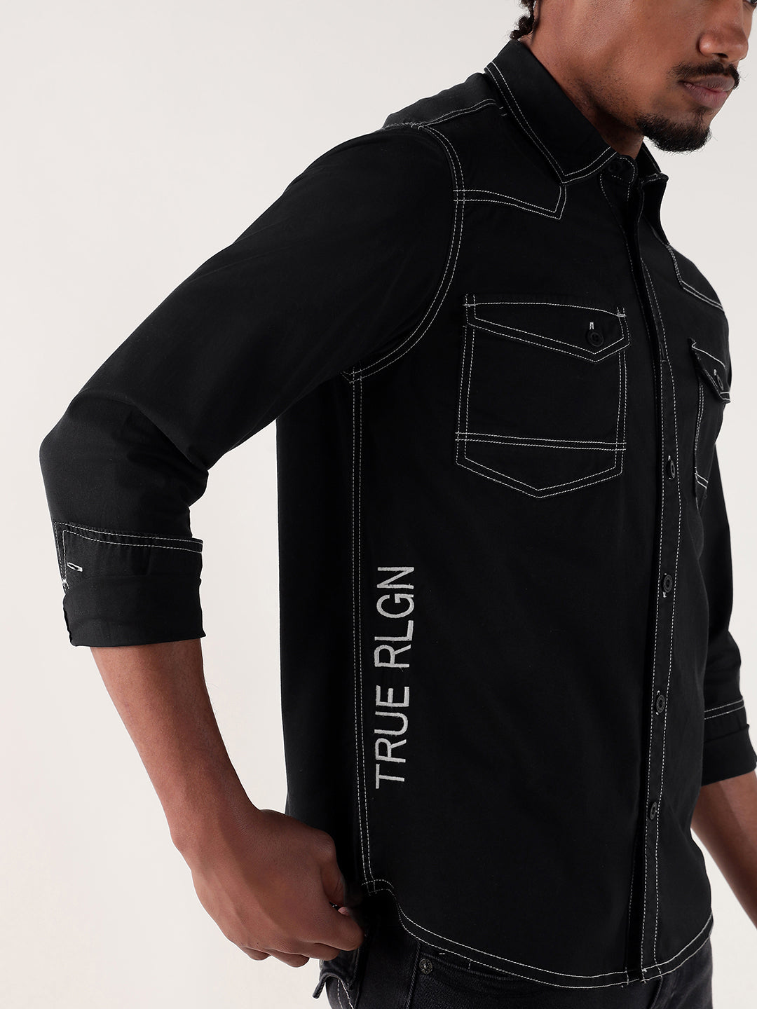 TRUE RELIGION Men Black Regular Fit Shirt