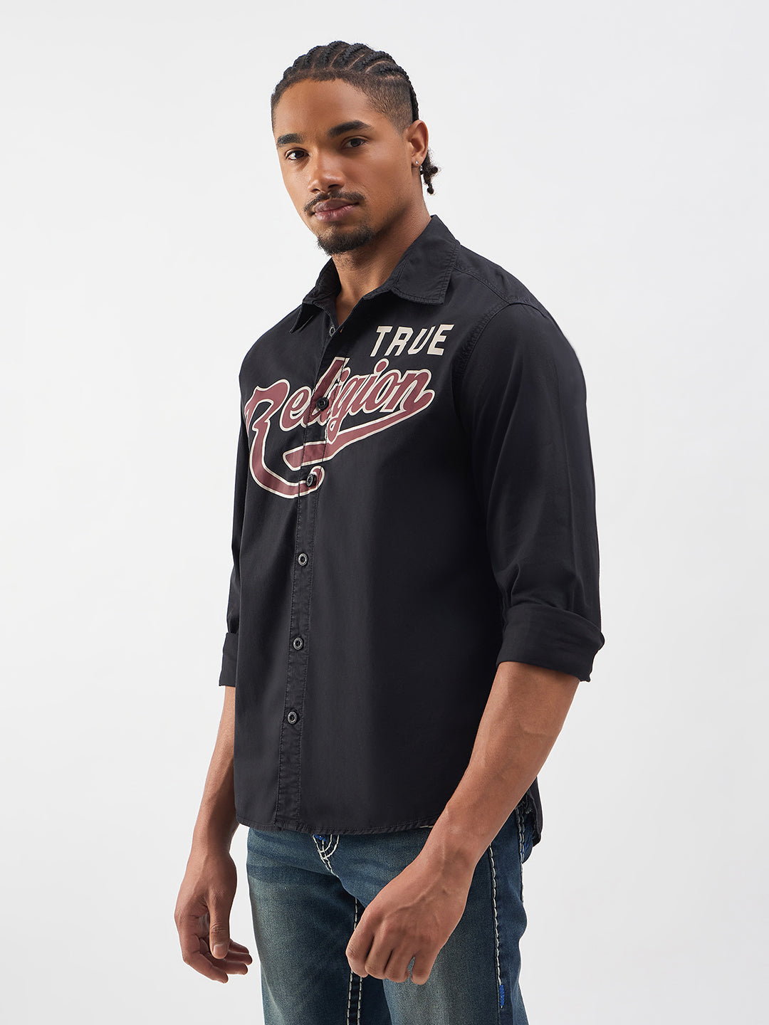 TRUE RELIGION Men Black Logo Regular Fit Shirt