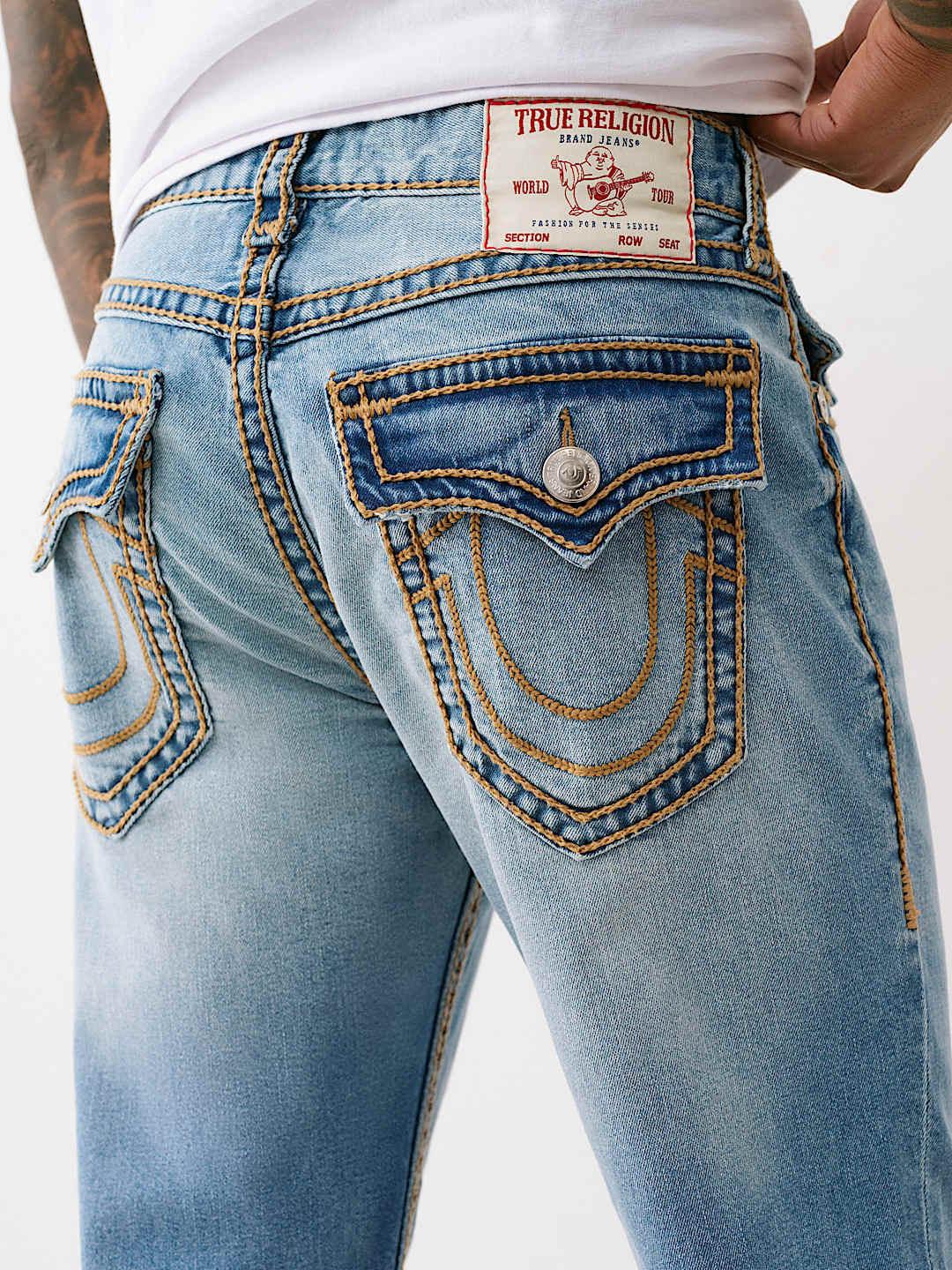True Religion Men ROPE STITCH Ricky Straight Fit Medium Wash Jeans
