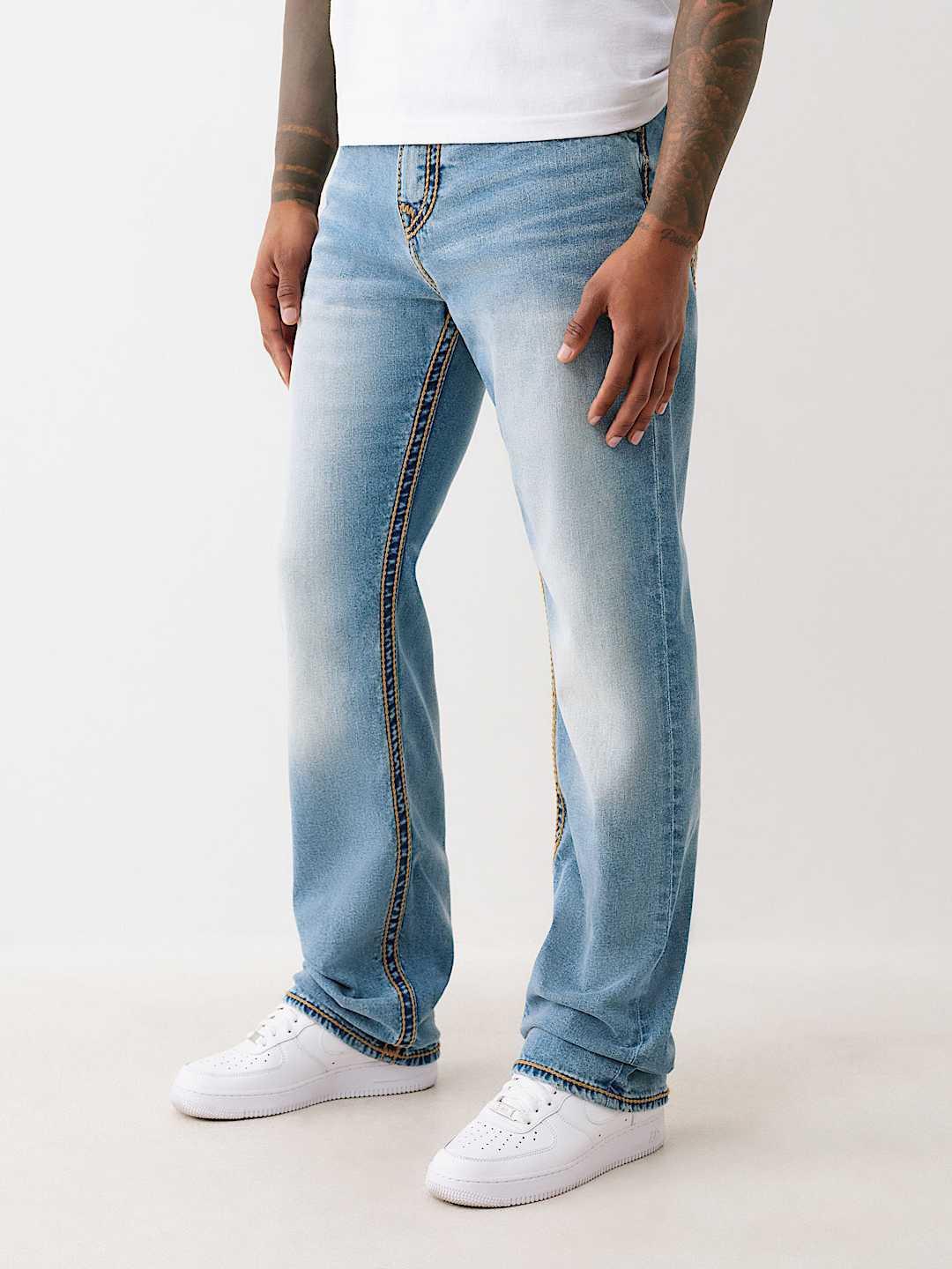 True Religion Men ROPE STITCH Ricky Straight Fit Medium Wash Jeans