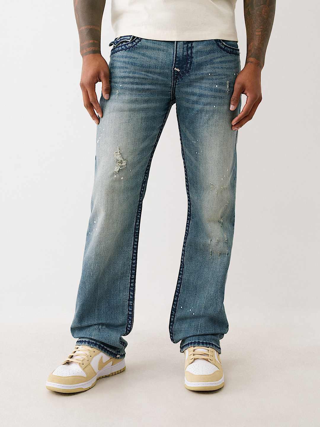 True Religion Men SUPER T Ricky Straight Fit Medium Wash Jeans