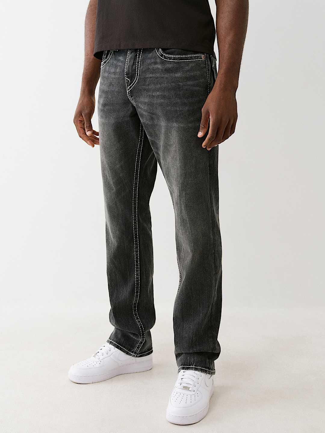 Shop True Religion Men Black Straight Fit Washed Big T Ricky Jeans