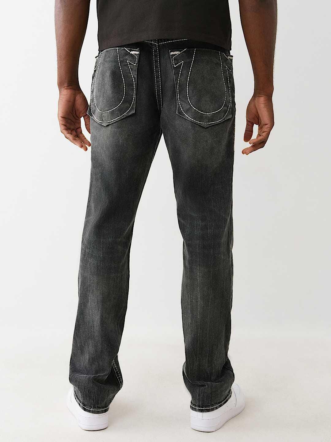 Shop True Religion Men Black Straight Fit Washed Big T Ricky Jeans