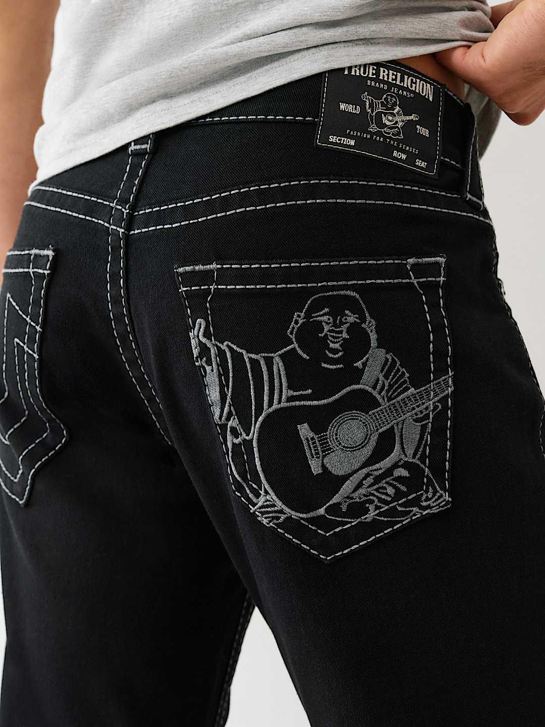 True Religion Men Embroidered Ricky Straight Fit Pure Cotton Mid Rise Jeans