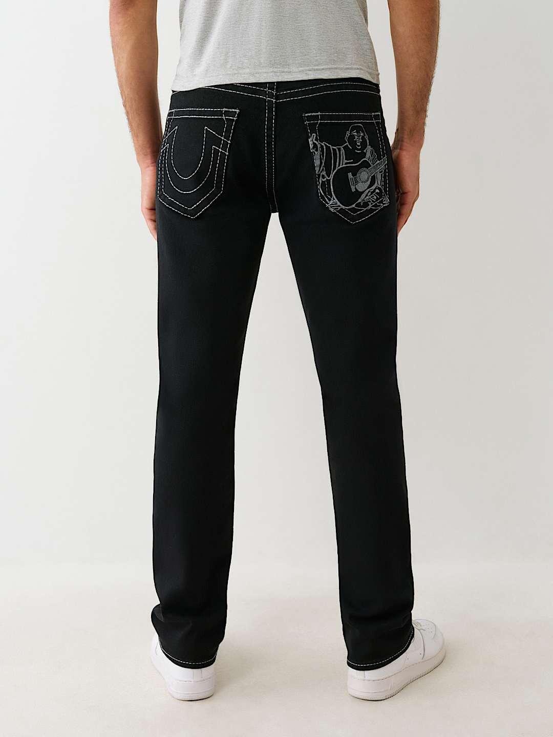 True Religion Men Embroidered Ricky Straight Fit Pure Cotton Mid Rise Jeans