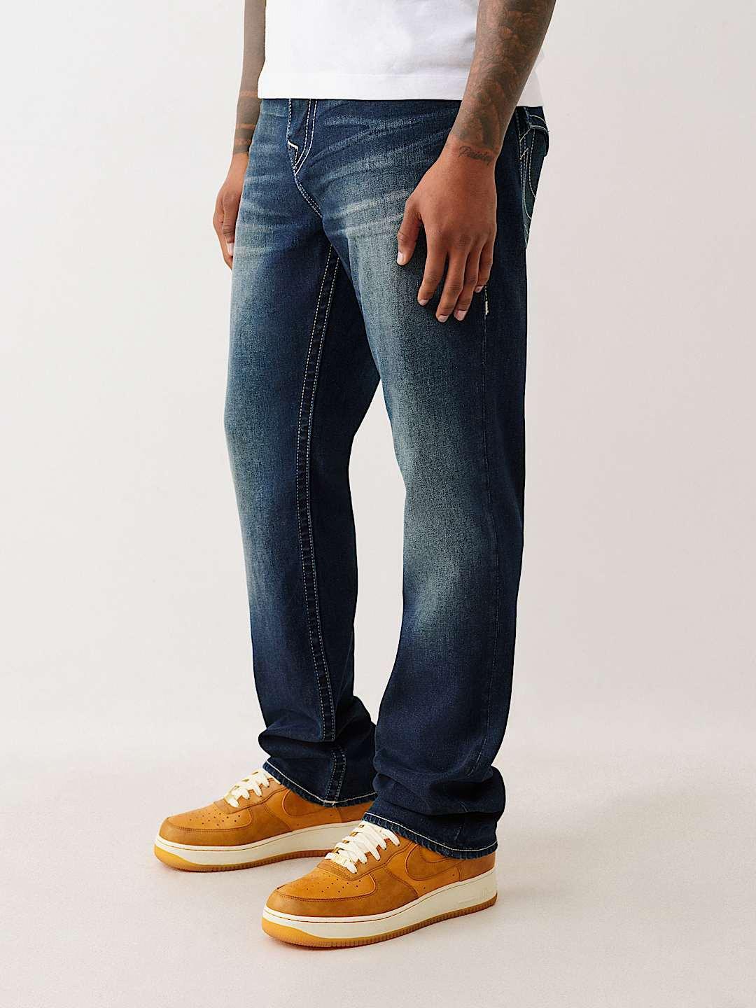 True Religion Men Embroidered Ricky Straight Fit Dark Wash Jeans