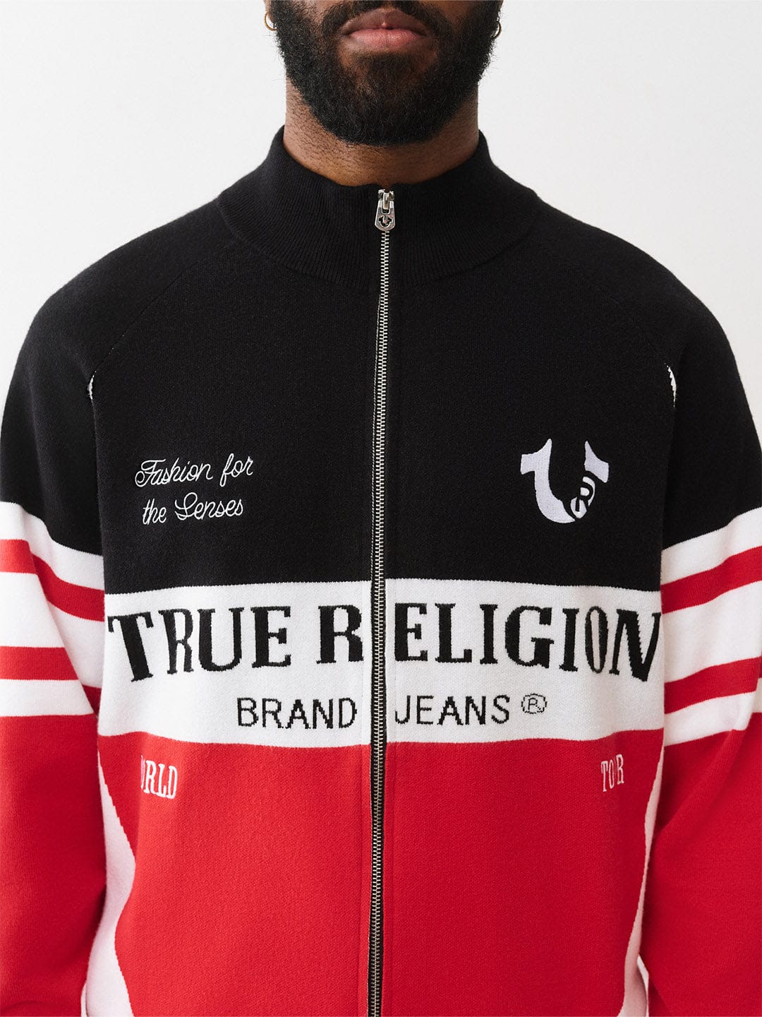 True Religion Men Regular Fit Multicolour Logo Pure Acrylic Sweater