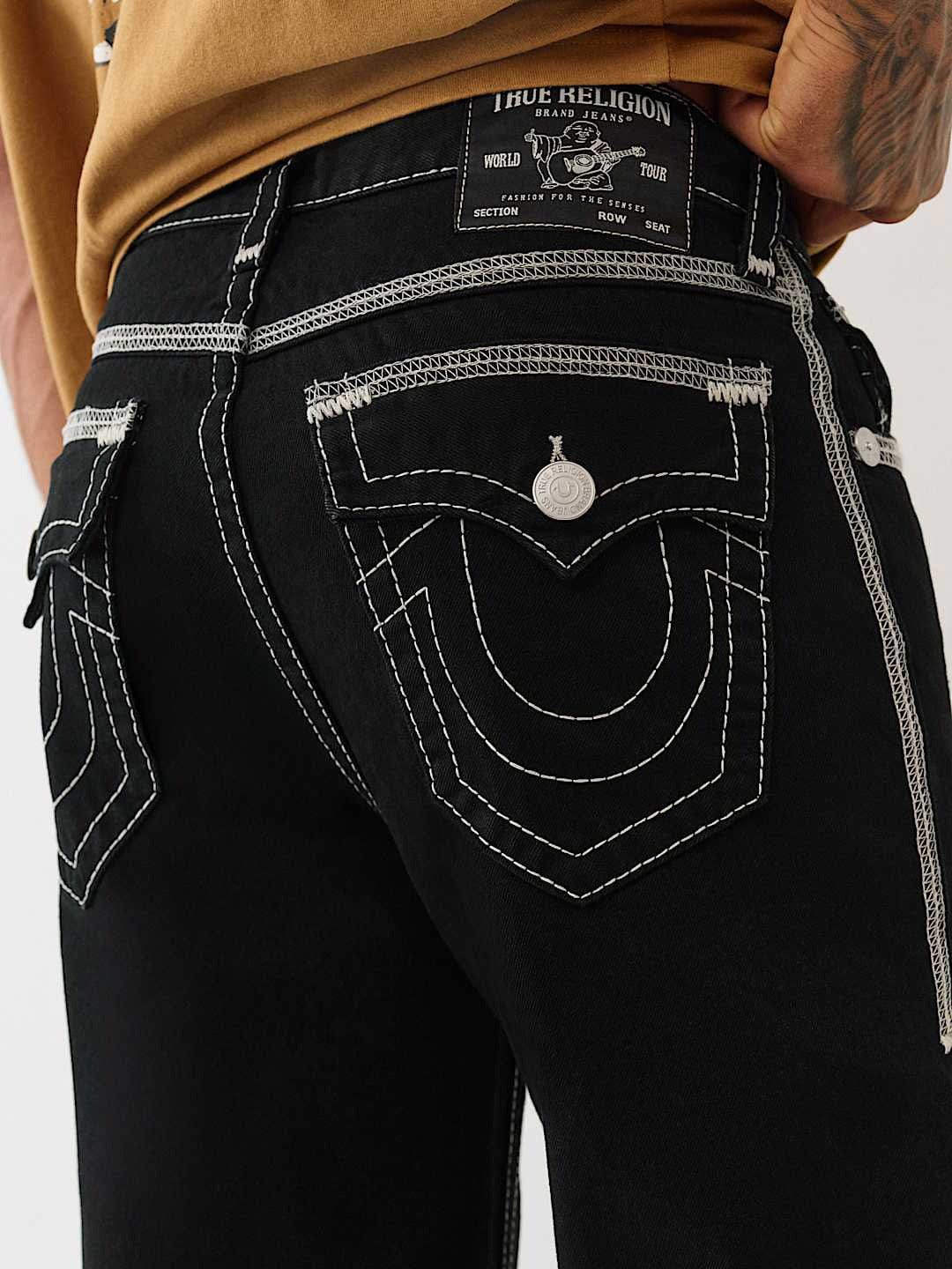 TRUE RELIGION Men VINNY Super T Flat Lock Black Jeans