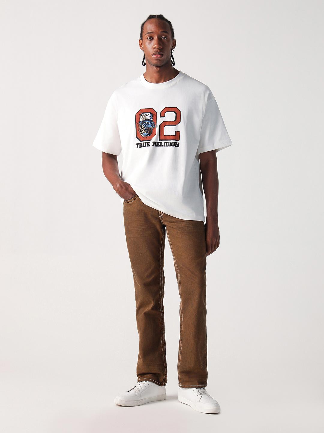 True Religion Men Brown Straight Fit Big T Ricky Jeans