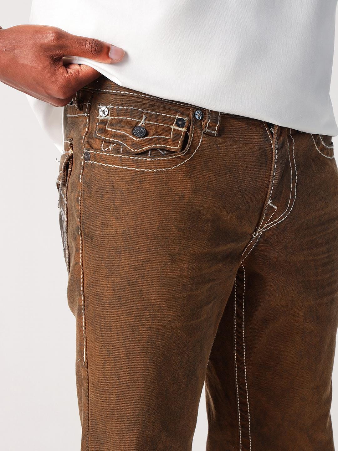 Shop True Religion Men Brown Straight Fit Big T Ricky Jeans Online
