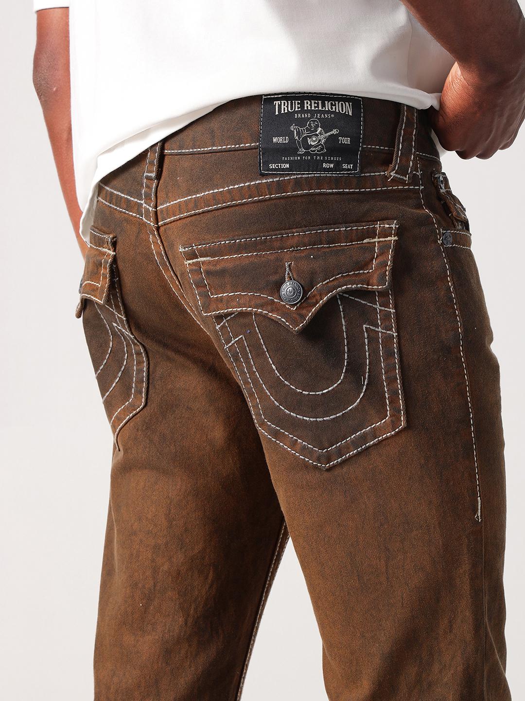 True Religion Men Brown Straight Fit Big T Ricky Jeans