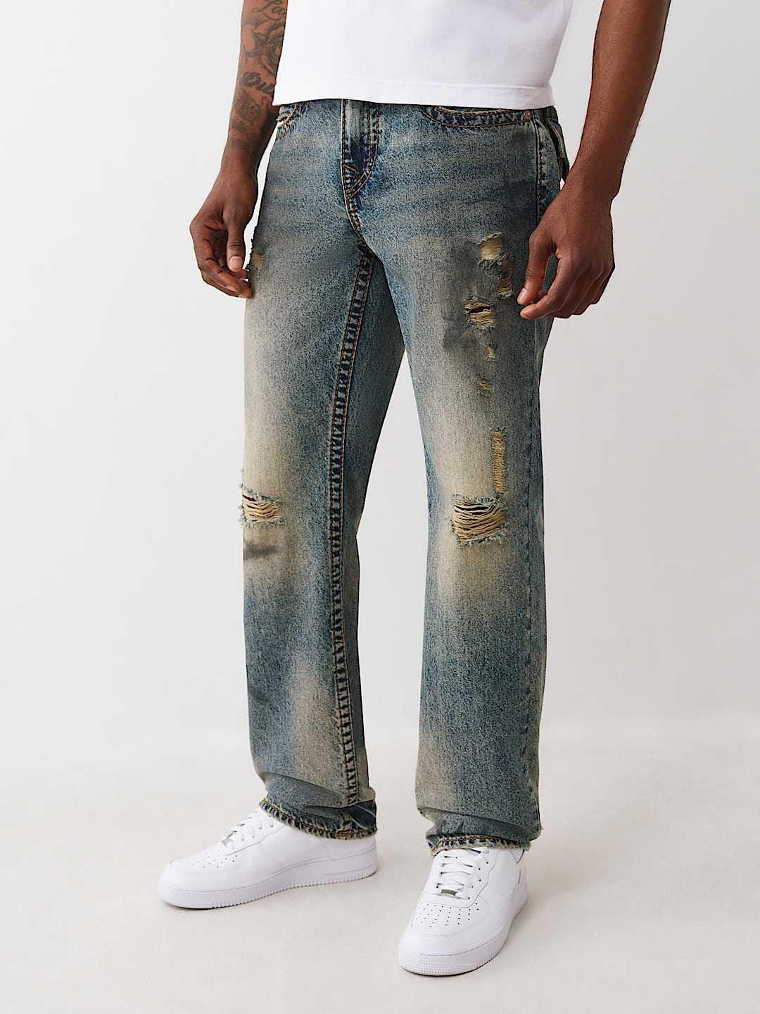 TRUE RELIGION Men Blue Big T Straight Fit Jeans