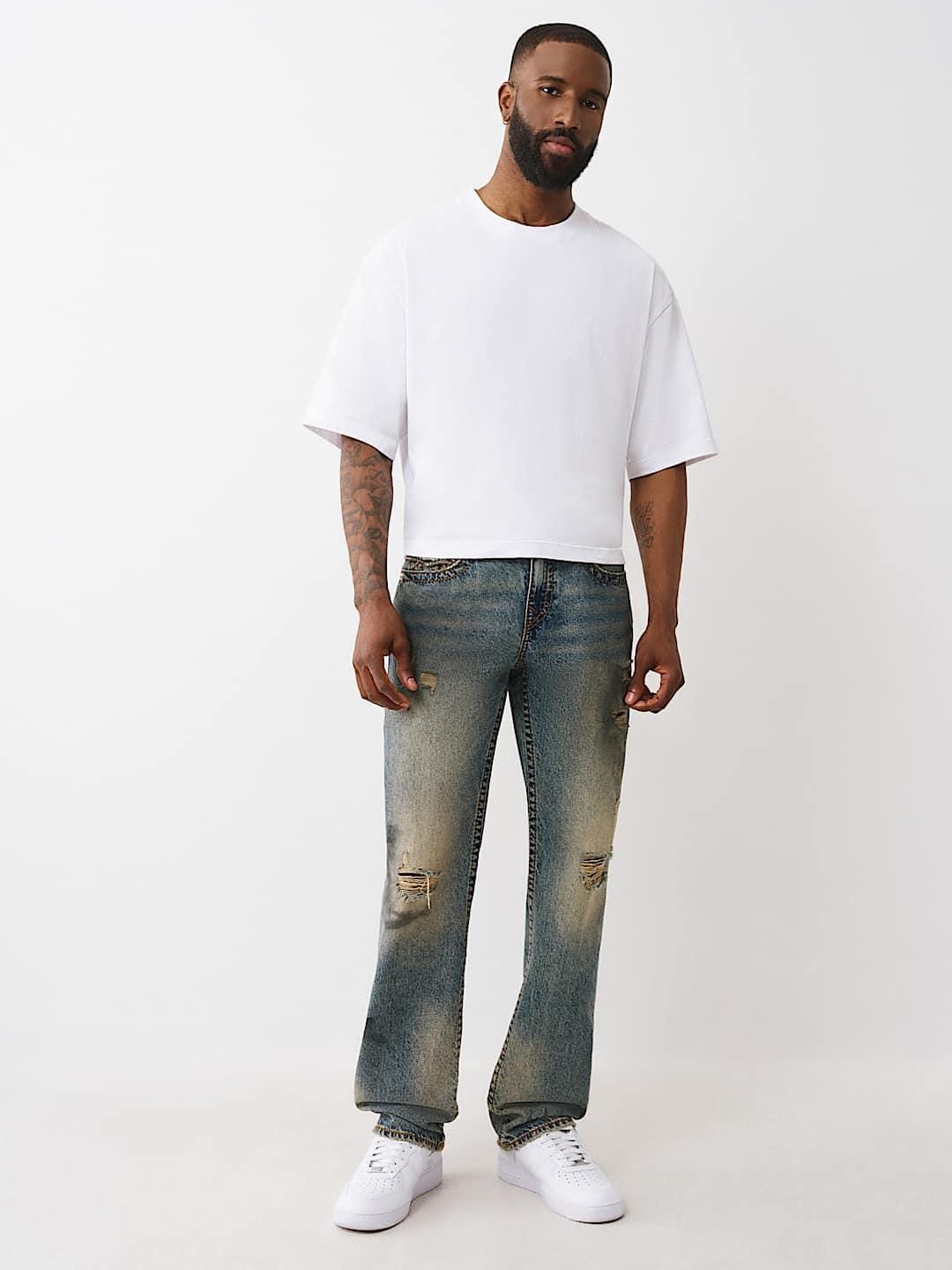 TRUE RELIGION Men Blue Big T Straight Fit Jeans