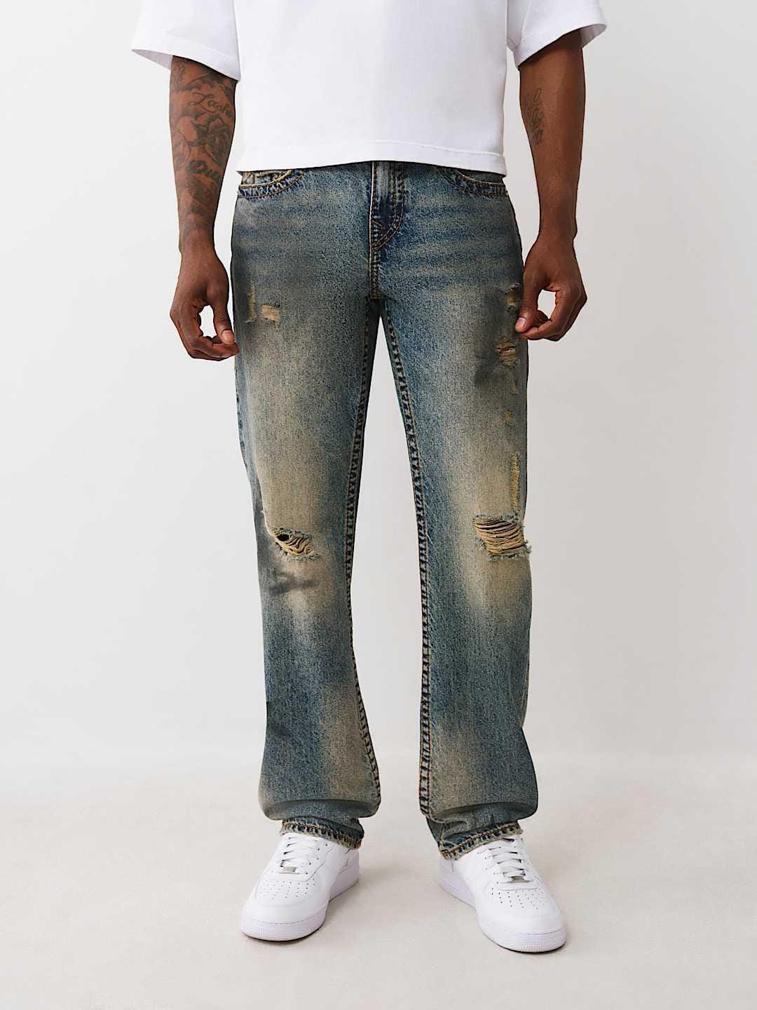 TRUE RELIGION Men Blue Big T Straight Fit Jeans