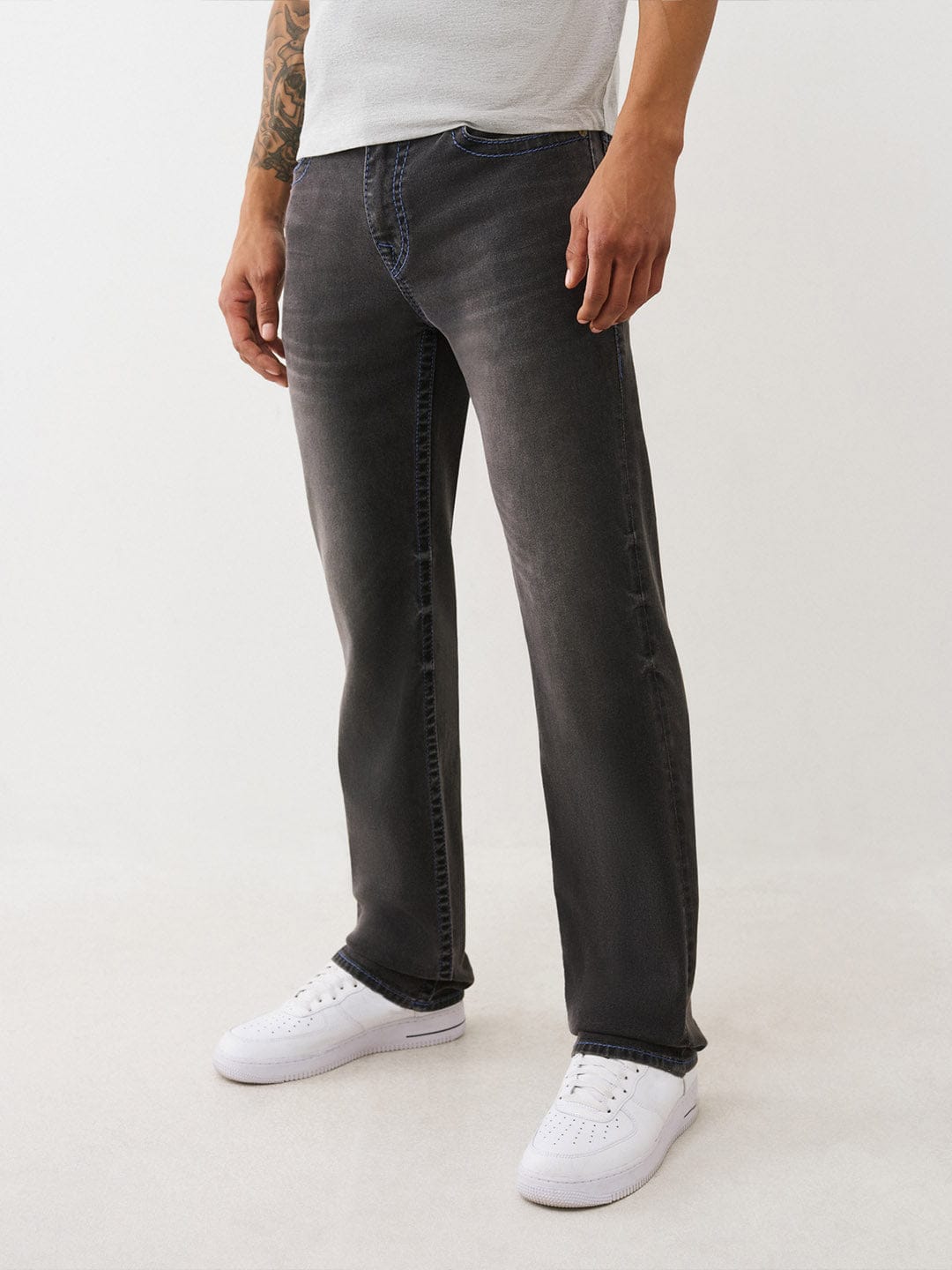 TRUE RELIGION Men Charcoal Grey Big T Straight Fit Jeans