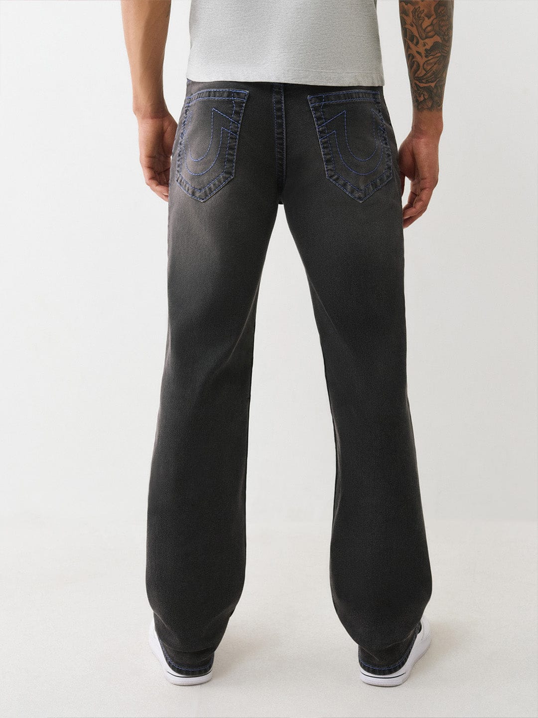 TRUE RELIGION Men Charcoal Grey Big T Straight Fit Jeans