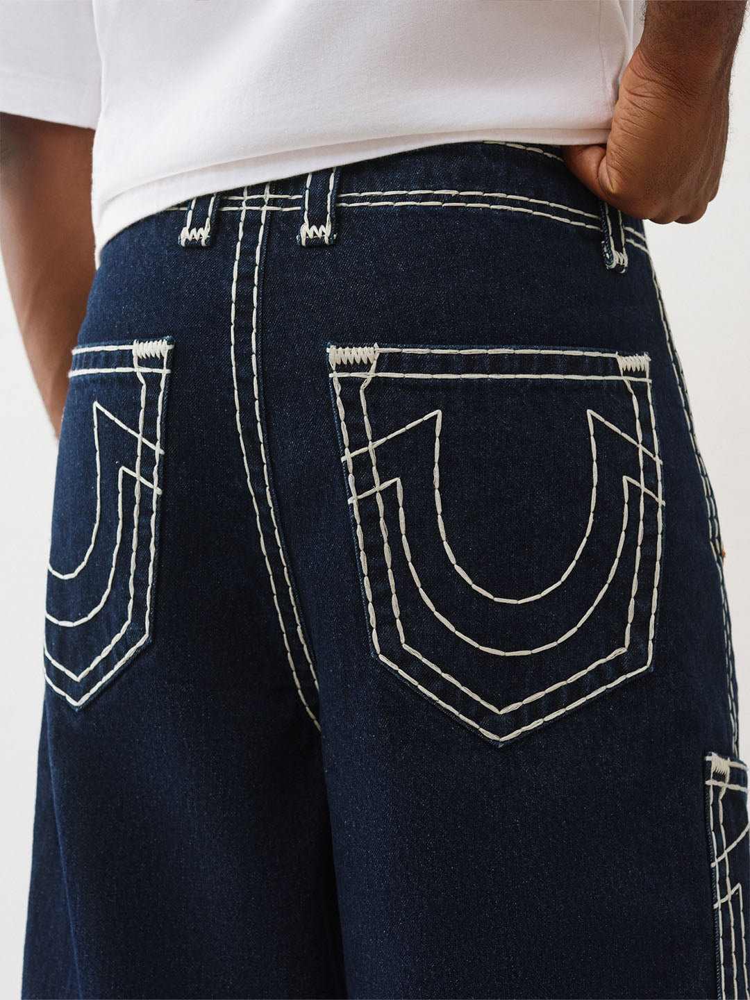 True Religion Men Oversize Navy Blue Solid Pure Cotton Trouser