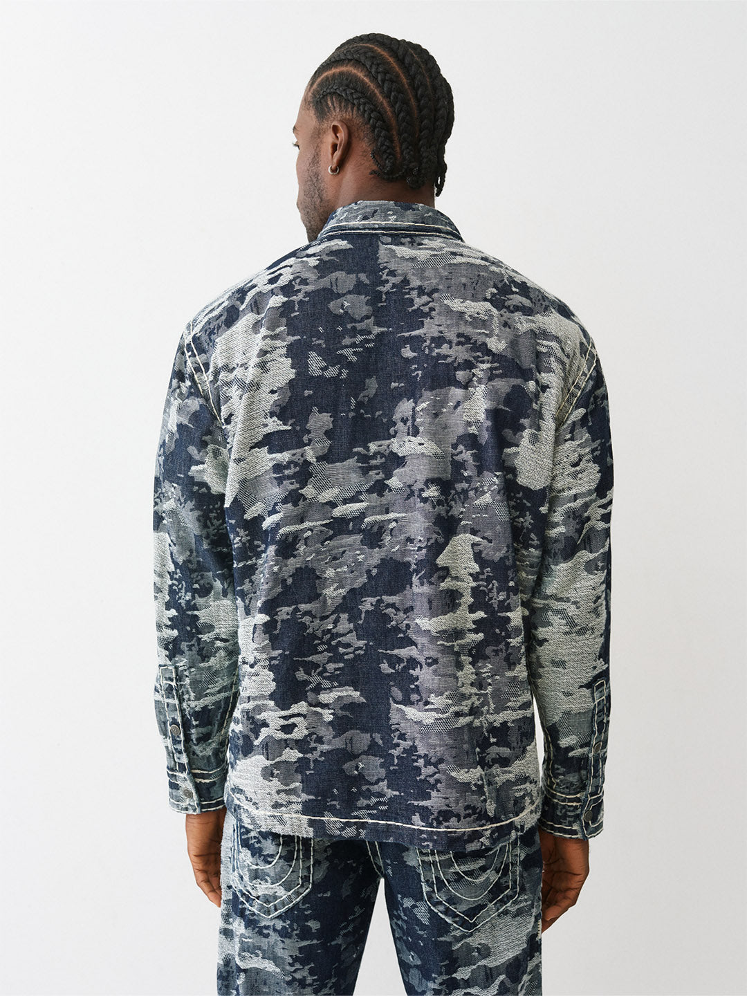 True Religion Men Straight Fit Blue Printed Pure Cotton Shirt