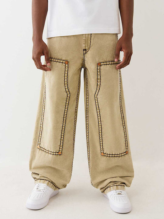 TRUE RELIGION Men Beige Super T Lightly Washed Mid Rise Baggy Jeans