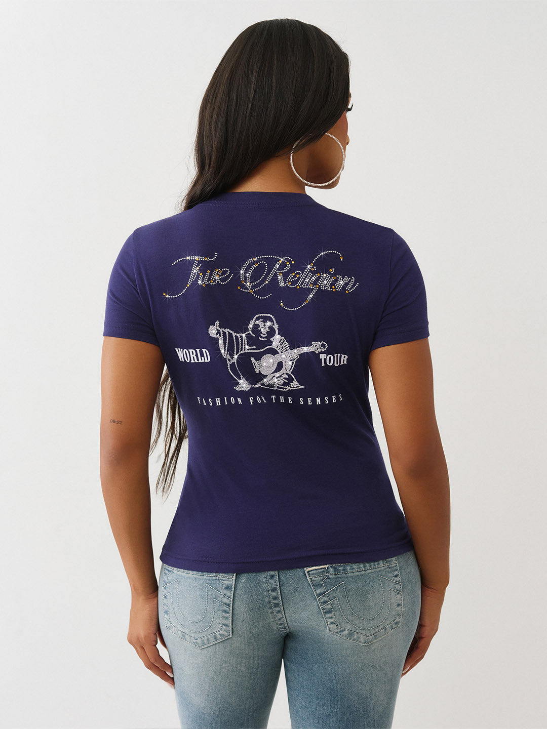 True Religion Women Regular Fit Blue Logo T Shirt