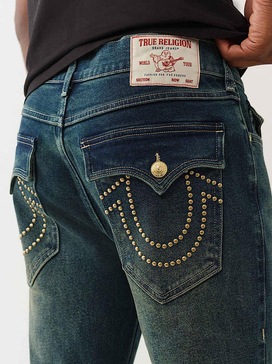 True Religion Men Stud HS Geno Slim Fit Medium Wash Jeans