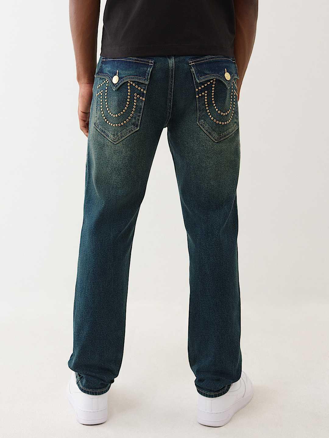 True Religion Men Stud HS Geno Slim Fit Medium Wash Jeans