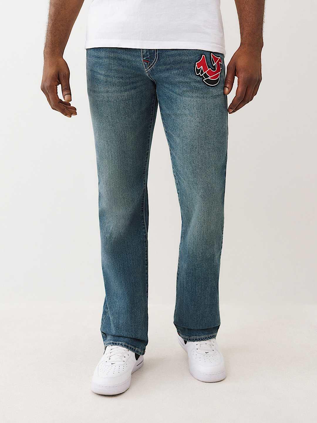 True Religion Men SN, Patch Work Billy Bootcut Fit Light Wash Jeans