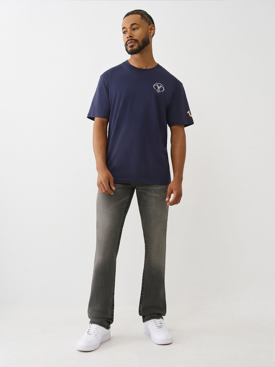 TRUE RELIGION Men Grey Embellished Straight Fit Jeans