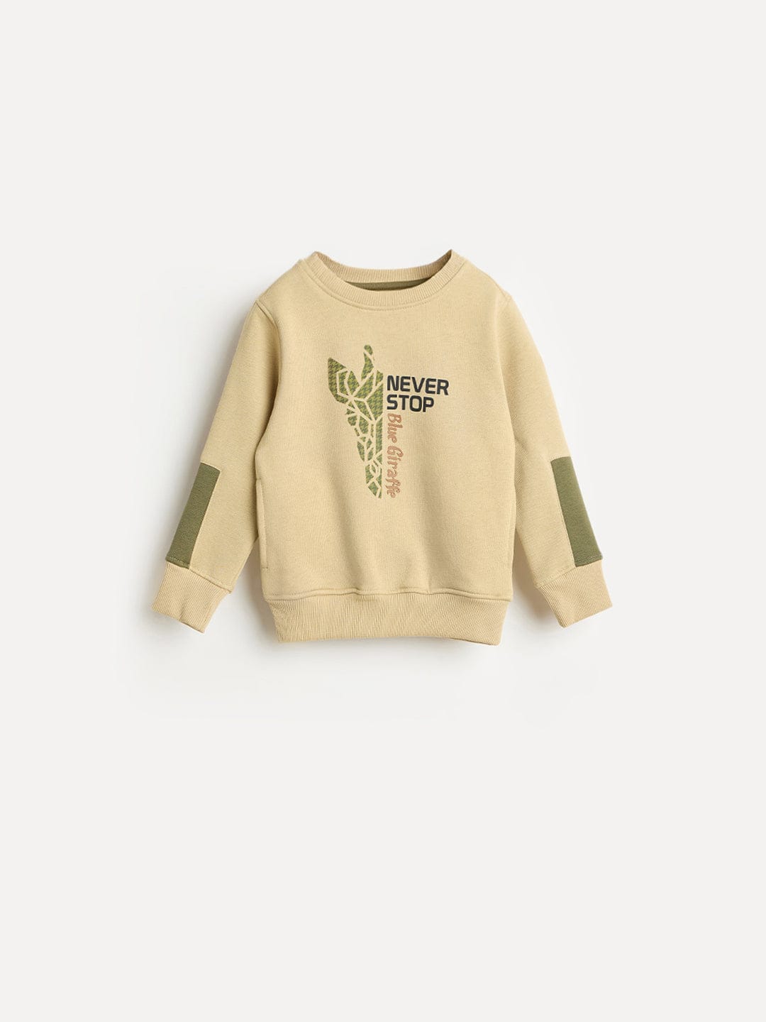 Blue Giraffe Boys Regular Fit Cream Printed Sweatshirt
