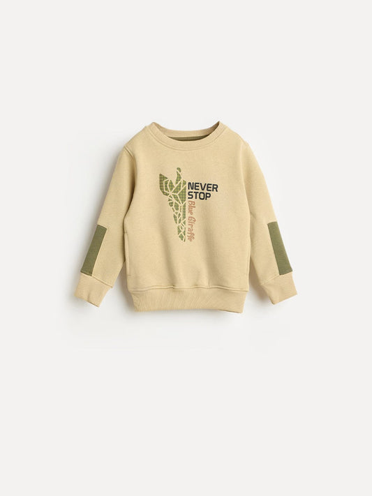 Blue Giraffe Boys Regular Fit Cream Printed Sweatshirt