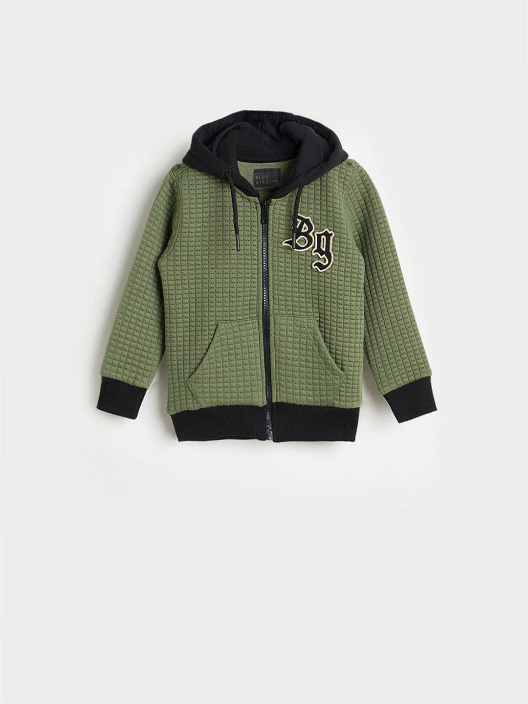 Blue Giraffe Boys Regular Fit Green Hoodie Sweatshirt