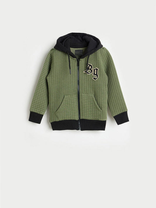 Blue Giraffe Boys Regular Fit Green Hoodie Sweatshirt